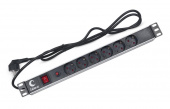 Блок евророзеток PDU-6P-F-2EU для 19дюйм шкафов горизонт. 6 розеток фильтр 16А выкл. шнур 2м алюм. корпус немецкий стандарт Cabeus 7296c