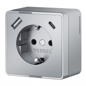 Розетка с заземлением, шторками и USB тип A+C Gallant серебряный W5071706