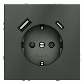 Розетка 1-м СП S70 16А с USB A+С с заземл. защ. шторки механизм титан Voltum VLS040506